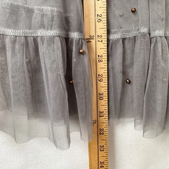 Chicwish Grey Tulle Maxi Skirt Faux Pearl Accents Ruffle Tiered Mesh Romantic - Picture 7 of 7